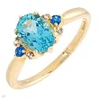 Ring With 1.00ctw Precious Stones - Genuine Diamonds, Apatite and Topazes Beautifully Designed in 14K Yellow Gold - Certificate Available.