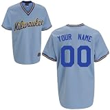 Milwaukee Brewers Cooperstown Fan Road Baseball Jersey by Majestic with YOUR NAME & NUMBER Laser Cut and Custom SEWN ON with AUTHENTIC TWILL