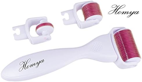 Derma Roller Homya® Titanium Alloy 3 in 1 Micro Derma Roller Needle with 3 Separate Roller Heads of Different Needle Count 180c/600c/1200c for Eyes Face Body Wrinkles, Fine Lines, Blackheads, Acne Scars, Enlarged Pores, Cellulite and Stretch Mark Removal Gift for Mother's Day