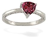 14K White Gold Trillion Created Ruby Milgrain Ring