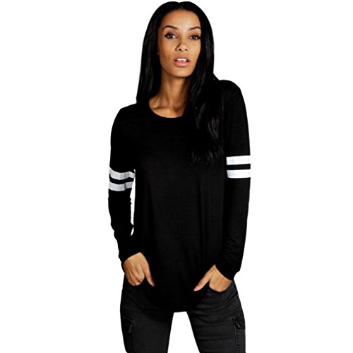 Lisingtool Women's Casual Loose Blouse Long Sleeve T-shirt (L, Black)