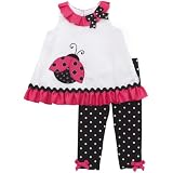 Rare Editions Baby/Infant 12M-24M 2-Piece White Clipdot Ladybug Applique Dotted Legging Outfit Set