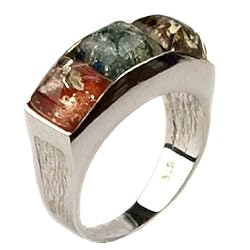 Baltic Blue, Red, Purple Treated Amber and Sterling Silver Square Designer Ring Sizes 5,6,7,8,9,10,11,12