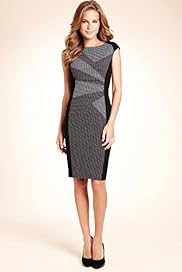 Slash Neck Mixed Fabric Shift Dress