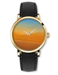 SPRAWL Aanalog Fashion Series Gold Ladies Watches of Genuine Black Leather Strap,Unique Wrist Watch for Women Girls Designed with desert
