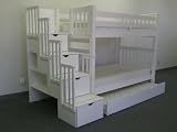 Bunk Bed Tall Twin over Twin Stairway in White with Twin Trundle