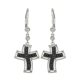 14K White Gold 1/5 ct. Black and White Diamond Cross Shaped Earrings