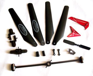 Syma S006 Full Replacement Set Spare Parts, Main Blades, Tail Blade, Connect Buckle, Balance Bar, Spare Main Grips, Tail Decoration Set