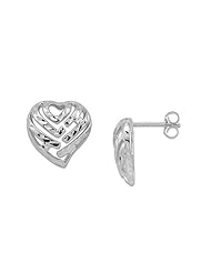 Aloha Heart Earrings in 14K White Gold - 15mm