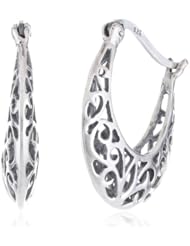 Sterling Silver Bali-Inspired Filigree Round Hoop Earrings