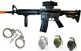 Toy Gun m16A4 Electronic Sound Rifle With Scope TOy Guns for kids + 3 realisitc ticking grenades + metal stainless steel handcuffs