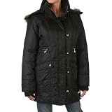 DKNY 3/4 Length Down Jacket Faux Fur Trim Hood