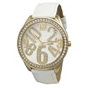 GUESS Women's White Leather Strap Watch