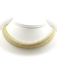 24KT Gold Plated Basket Weave Mesh Sterling Silver Chain Necklace Italy