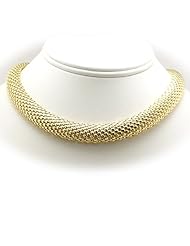 24KT Gold Plated Basket Weave Mesh Sterling Silver Chain Necklace Italy