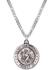 0.925 Sterling Silver Saint Christopher Protection Pendant and 16, 18, 20 or 24 inch 1mm box chain Necklace