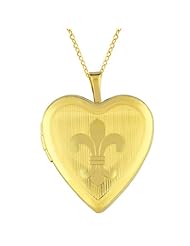 14K Gold over Sterling Silver Heart Shaped Locket w/ Fleur De Lis Necklace