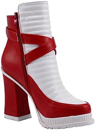 INDEX Women's Rough High-Heels Buckle Genuine Leather Shoes(7 B(M) US, Red)