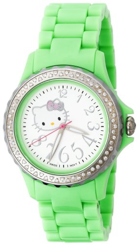 Hello Kitty Women's QWL1632DIANFSVGN Kimora Lee Simmons Diamond Bezel Green Ceramic Watch
