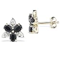 10k Yellow Gold 10mm Sapphire and Diamond Floral Stud Earrings