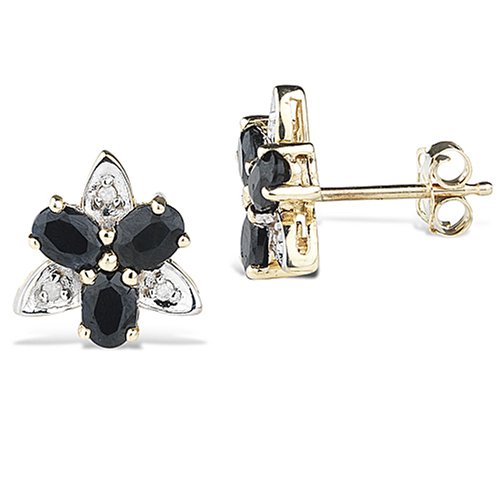10k Yellow Gold 10mm Sapphire and Diamond Floral Stud Earrings