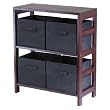 Capri 2-Section M Storage Shelf with 4 Foldable Black Fabric Baskets By Winsome Furniture