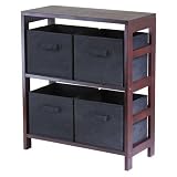 Capri 2-Section M Storage Shelf with 4 Foldable Black Fabric Baskets By Winsome Furniture