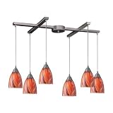 Arco-Baleno - 6 Light Island Pendant Track Lighting Fixture - Brushed Nickel - Amber Glass - B3490