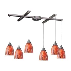 Arco-Baleno - 6 Light Island Pendant Track Lighting Fixture - Brushed Nickel - Amber Glass... by Elk