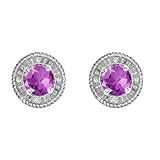 10k White Gold, February Birthstone, Amethyst and Diamond Earrings