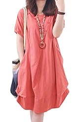 Pleated Short Sleeves Cotton  Dress