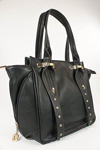 Arcadia Fashion Shoulder Handbag Purse Two Shapes in One Metal Harware Crystal Studs SJ1558-BK