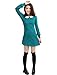 Allegra K Women Peter Pan Dress Bracelet Sleeve Button Down Back Short Dresses, Turquoise, Small
