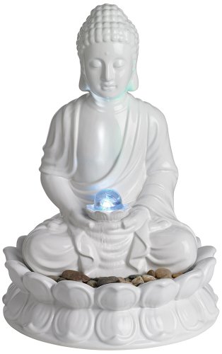 White Ceramic Sitting Buddha Tabletop Fountain