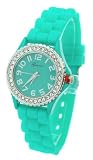 Geneva Women's Green Silicone Designer Watch with Baguette Stones Bezel