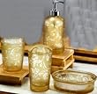 4 Pc Amber Glass Bath Set - Toothbrush Holder, Soap Dish, Cup, Lotion/Soap Dispenser
