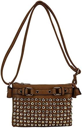 Diophy Studs and Rhinestone Messenger BAG Cross Body Bag (Sand)