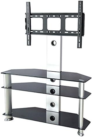 TV Stand Cantilever Tempered Glass Silver Chrome Bracket 37"-42" Plasma LCD/TV