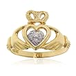 Diamond Heart Claddagh Heart Ring in 14K Yellow Gold Size 7