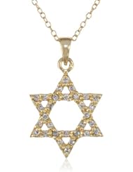 Goldtone Finish Silver and Cubic Zirconia Star of David Pendant Necklace , 18"
