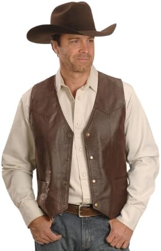 China Leather Men's Western Yoke Genuine Vest Brown Large