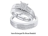 Stunning Micro Pave White Gold 3 Pc. Genuine Diamond Wedding Set for Him and Her