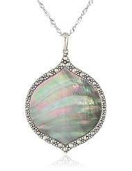 Sterling Silver Oxidized Grey Shell and Marcasite Ovate Pendant Necklace, 30"