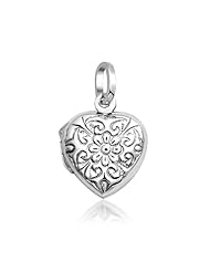 Valentines Day Gifts Bling Jewelry 925 Engraved Flower Leaf Heart Locket Pendant