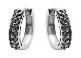 10k White Gold and Black Rhodium Black Diamond Hoop Earrings