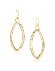 14K Two Tone Gold Textured Triple Oval Shape Drop Earrings