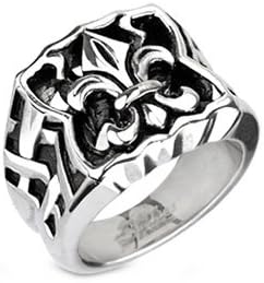 Stainless Steel Centered "Fleur De Lis Bow" Design Wide Cast Ring (Width: 17MM) - Crazy2Shop