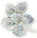Large 2" Flower Cocktail Fashion Statement Ring Covered in AB Ice Crystals with Stretch Band