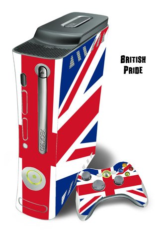 Skin Decal Cover for Xbox 360 Console + two Xbox 360 Controllers - British Pride