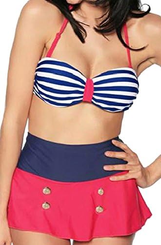 Martha Sexy Lacing Seperates 2PCS Tube Top Bikini Swimsuit(Red,US4-6)